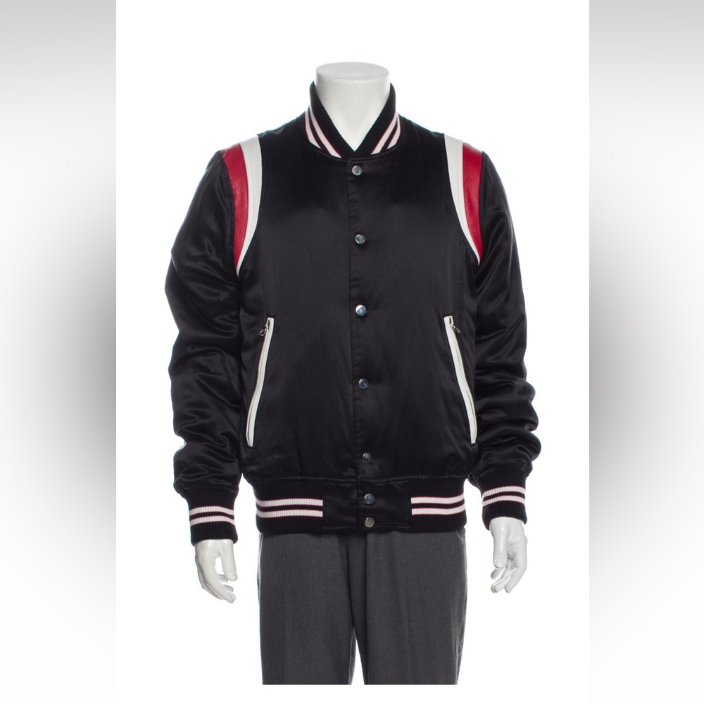 AMIRI Black Bomber Jacket with Red and White Accents